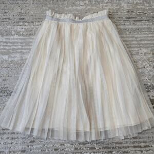 Hanna Andersson Tulle Cream Ivory‎ Pleated Midi Skirt Silver Size 4 Girls